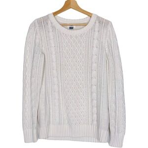 Old Navy Cream Cable Knit Crew Neck Sweater Size Medium Fisherman’s Sweater